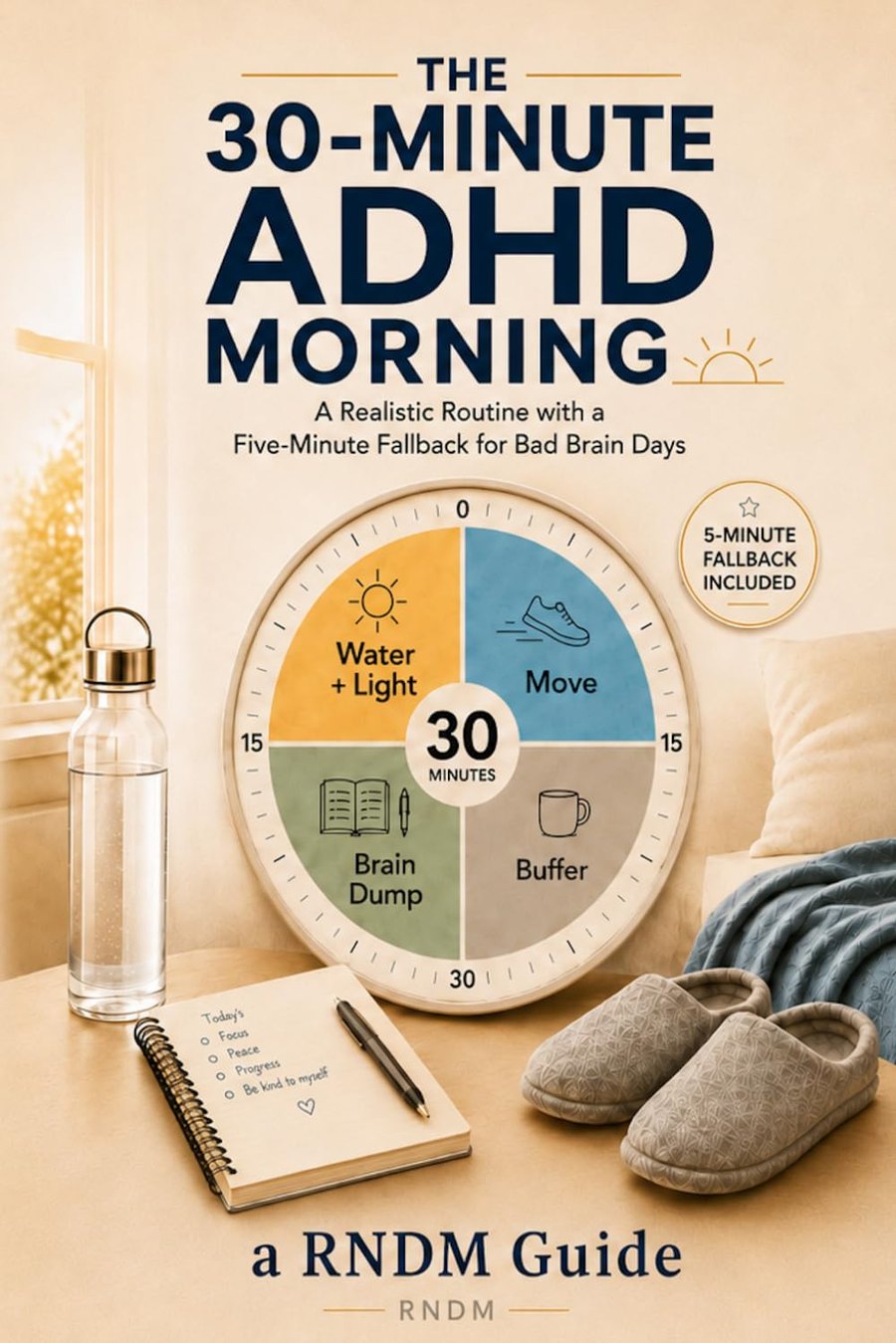 Front cover of The 30-Minute ADHD Morning: Realistic routines for brains that don't start on command, by a RNDM Guide